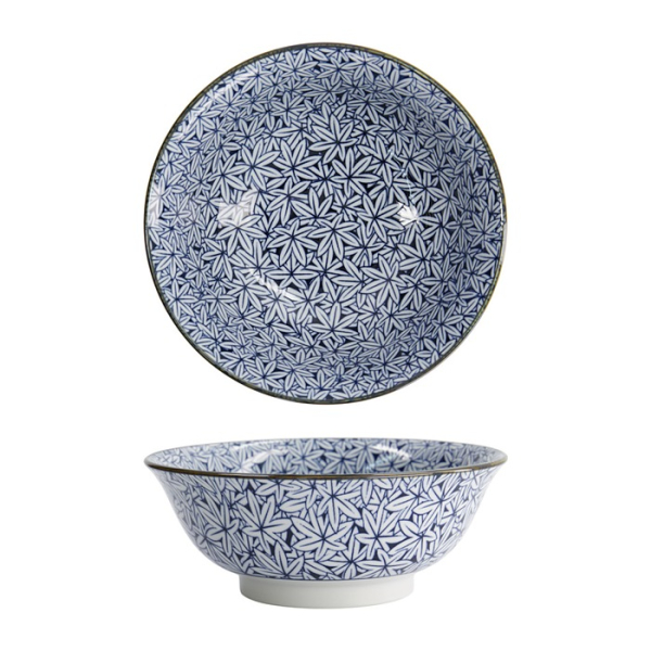 Tokyo Design Studio Ramen Bowl Hana Blue Mixed Bowls Momiji Maple White/Blue, Porcelain, Ø 20.5 × 8 cm, 1.2 l