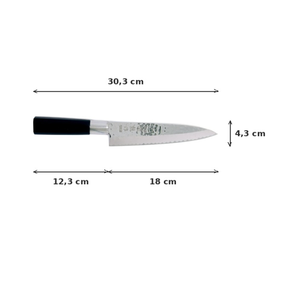 Gyuto Knife (Carving Knife) Hammered Style, Stainless Steel, Blade 18 cm, Item No. 16604
