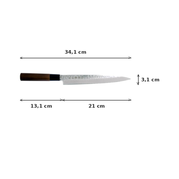 Sashimi Knife (Filleting Knife) Hammered Style, Stainless Steel, Blade 21 cm, Item No. 16609
