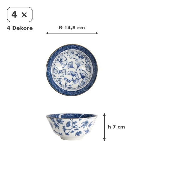 Bowl Set Flora Japonica Blue/White, Porcelain, Ø 14.8 × 7 cm, 500 ml, Item No. 16705