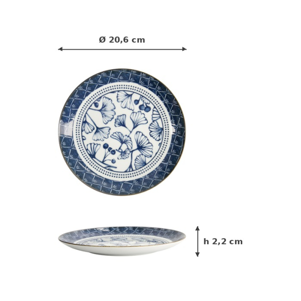 Plate Flora Japonica Ginkgo Blue/White, Porcelain, Ø 20.6 × 2.2 cm, Item No. 16716