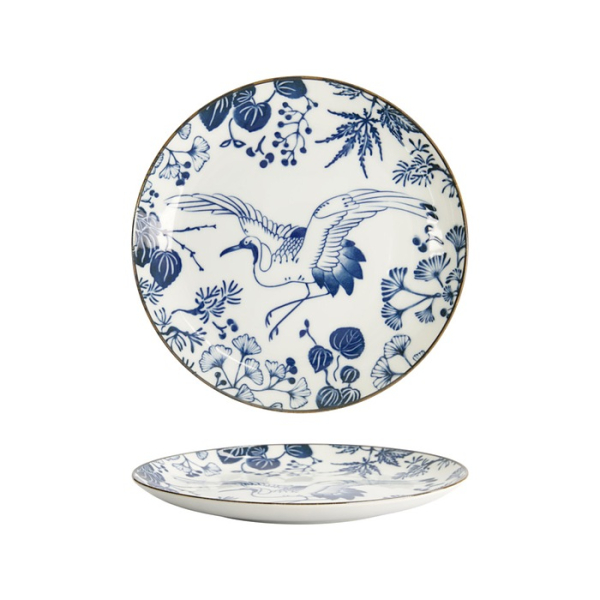 Tokyo Design Studio Plate Flora Japonica Crane Blue/White, Porcelain, Ø 20.6 × 2.2 cm