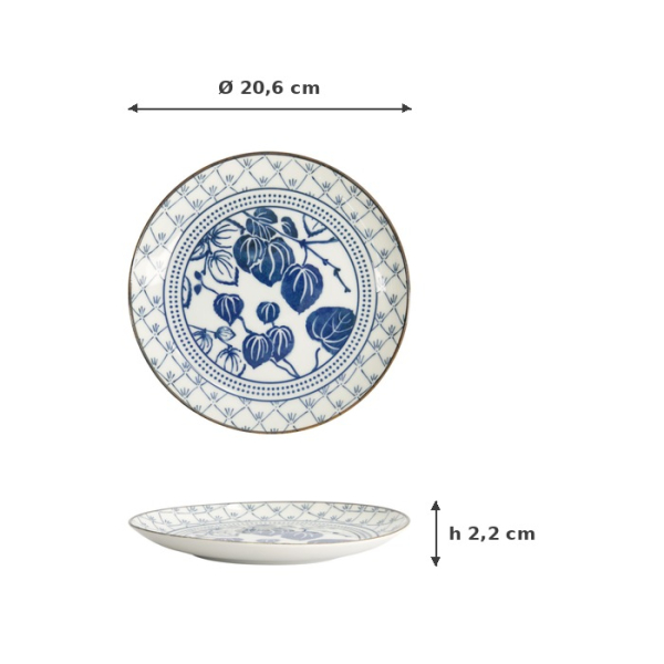 Plate Flora Japonica Ivy Blue/White, Porcelain, Ø 20.6 × 2.2 cm, Item No. 16719