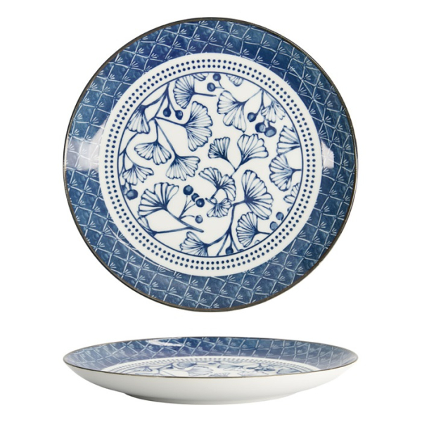 Tokyo Design Studio Teller Flora Japonica Ginkgo Blau/Weiß, Porzellan, Ø 25,7 × 3 cm