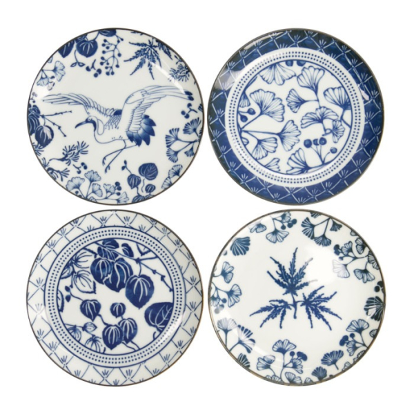 Plate Set Flora Japonica Blue/White in a gift box, 4 pcs., Porcelain, Ø 16 × 2 cm, Item No. 16851