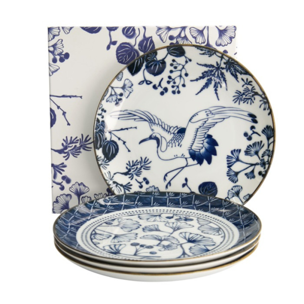 Plate Set Flora Japonica Blue/White in a gift box, 4 pcs., Porcelain, Ø 20.6 × 2.2 cm, Item No. 16852