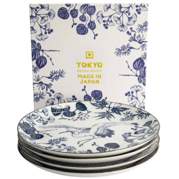 Tokyo Design Studio Plate Set Flora Japonica Blue/White in a gift box, 4 pcs., Porcelain, Ø 25.7 × 3 cm