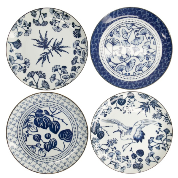 Plate Set Flora Japonica Blue/White in a gift box, 4 pcs., Porcelain, Ø 25.7 × 3 cm, Item No. 16853