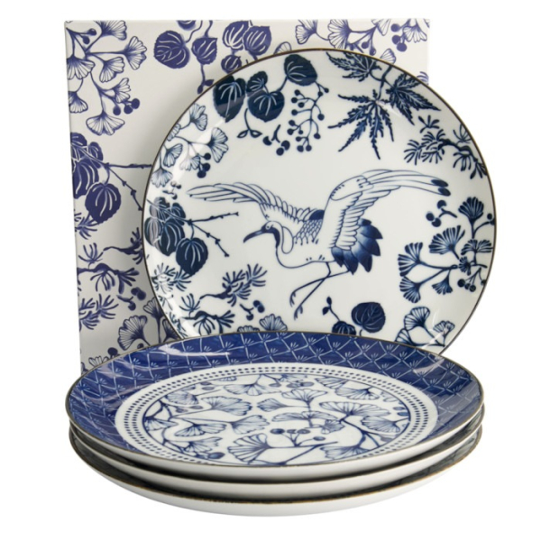 Plate Set Flora Japonica Blue/White in a gift box, 4 pcs., Porcelain, Ø 25.7 × 3 cm, Item No. 16853