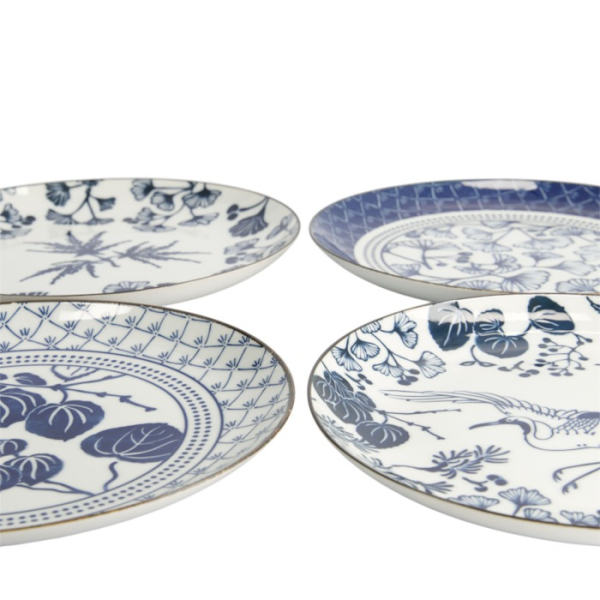 Plate Set Flora Japonica Blue/White in a gift box, 4 pcs., Porcelain, Ø 25.7 × 3 cm, Item No. 16853