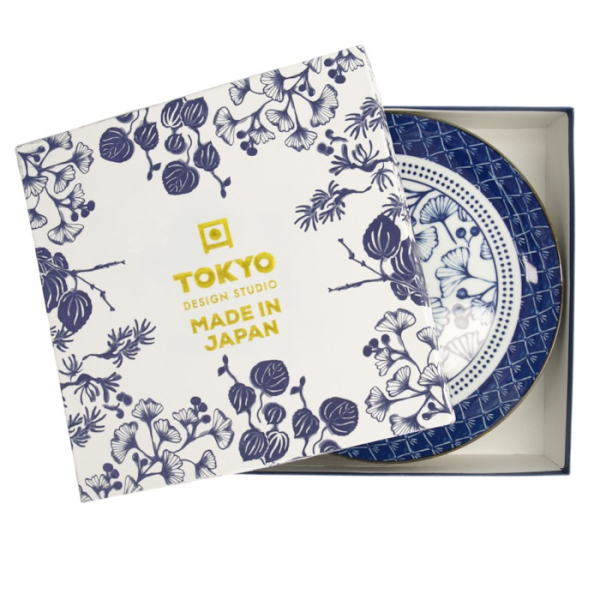 Plate Set Flora Japonica Blue/White in a gift box, 4 pcs., Porcelain, Ø 25.7 × 3 cm, Item No. 16853