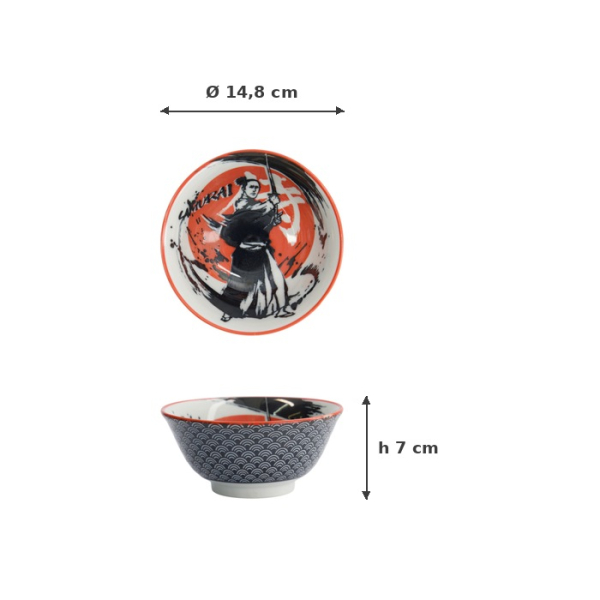 Rice Bowl Asakusa Samurai White/Red/Black, Porcelain, Ø 14.8 × 7 cm, 550 ml, Item No. 16854
