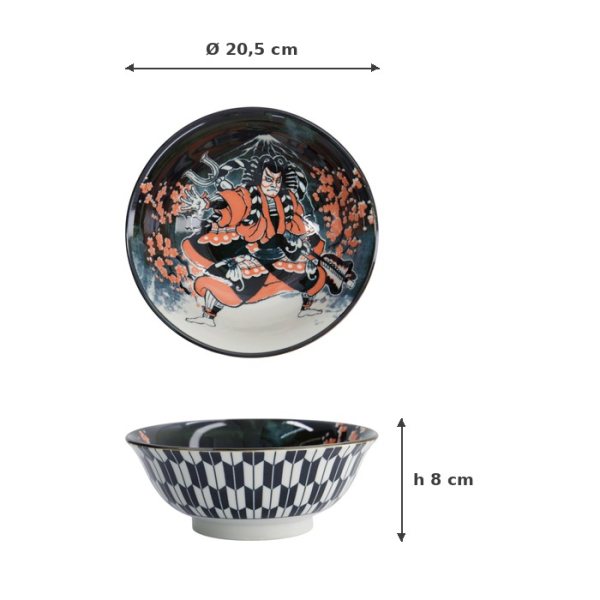 Ramen Bowl Asakusa Kabuki White/Red/Black, Porcelain, Ø 20.5 × 8 cm, 1.25 l, Item No. 16859