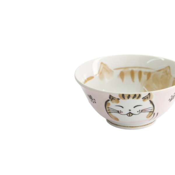 Rice Bowl Fuku Cat Neko Kawaii Pink, Porcelain, Ø 15 × 7 cm, 500 ml, Item No. 16898