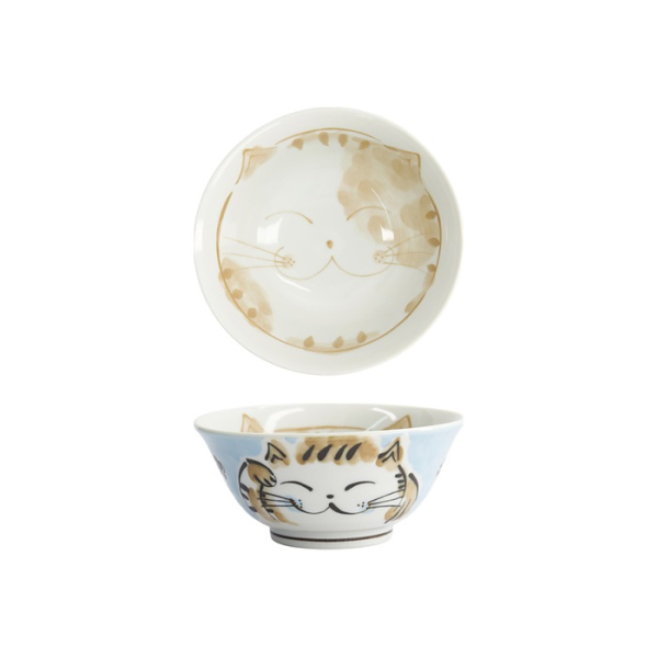 Tokyo Design Studio Rice Bowl Fuku Cat Neko Kawaii Blue, Porcelain, Ø 15 × 7 cm, 500 ml