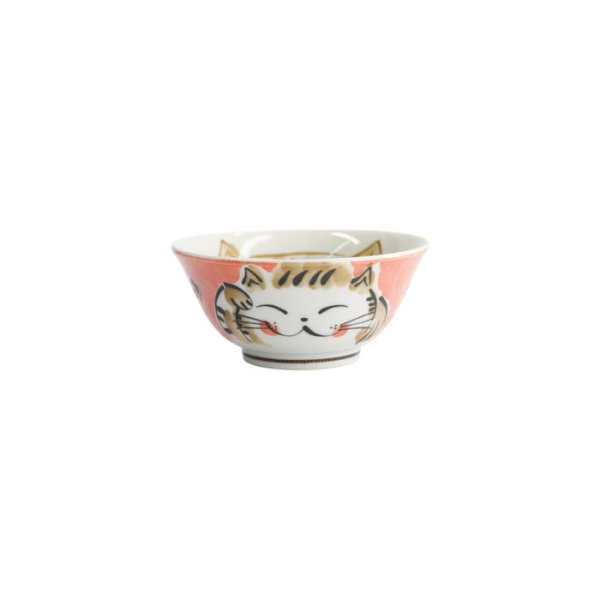 Rice Bowl Fuku Cat Neko Kawaii Red, Porcelain, Ø 15 × 7 cm, 500 ml, Item No. 16900