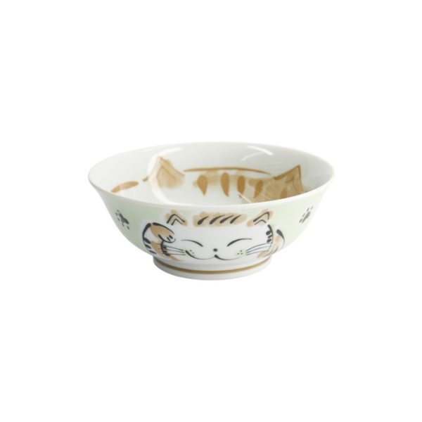 Rice Bowl Fuku Cat Neko Kawaii Green, Porcelain, Ø 20.3 × 8 cm, 1 l, Item No. 16905