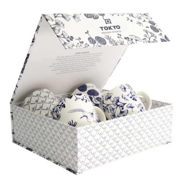 Tokyo Design Studio Mug Set Flora Japonica Blue in a gift box, 4 pcs., Porcelain, Ø 8.5 × 10.2 cm, 380 ml
