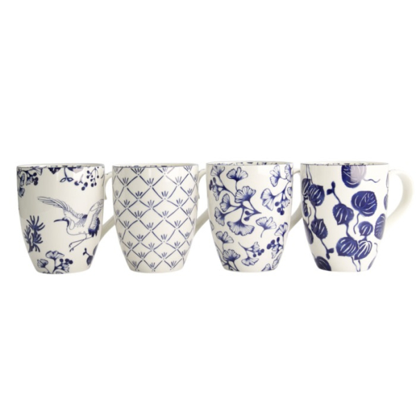Mug Set Flora Japonica Blue in a gift box, 4 pcs., Porcelain, Ø 8.5 × 10.2 cm, 380 ml, Item No. 16975