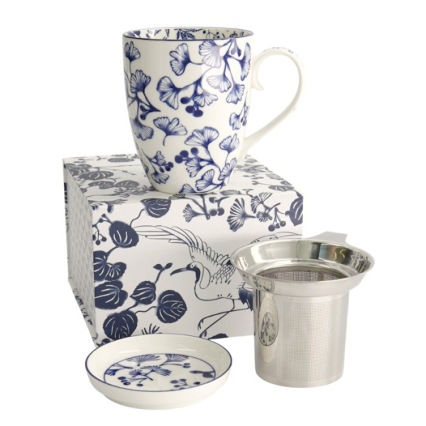 Tokyo Design Studio Tasse Flora Japonica Ginkgo Blau in Geschenkbox, Porzellan, 380 ml