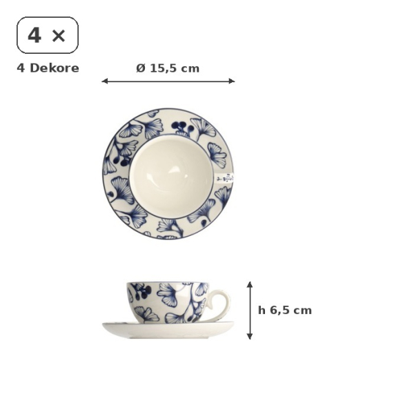 Cup and Saucer Set Flora Japonica Blue in a gift box, 8 pcs., Porcelain, 250 ml, Item No. 16980