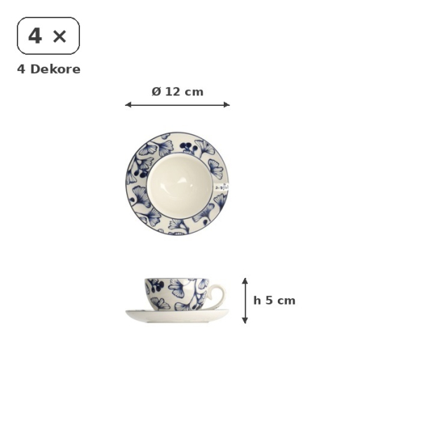 Cup and Saucer Set Flora Japonica Blue, 8 pcs., Porcelain, 100 ml, Item No. 17456