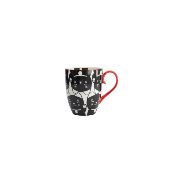 Mug Kawaii Lucky Cat Black in Gift Box, Porcelain, Ø 8.5 × 10.2 cm, 380 ml, Item No. 17616