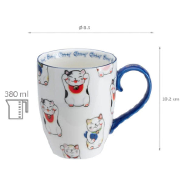TDS, Kawaii Lucky Cat Mug with Giftbox, White Classic Cat, Ø 8.5x10.2cm 380ml , Item No. 17619
