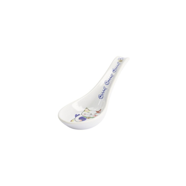 Soup Spoon Kawaii Lucky Cat Blue Fish Blue/White, Porcelain, 13.8 cm, Item No. 17620