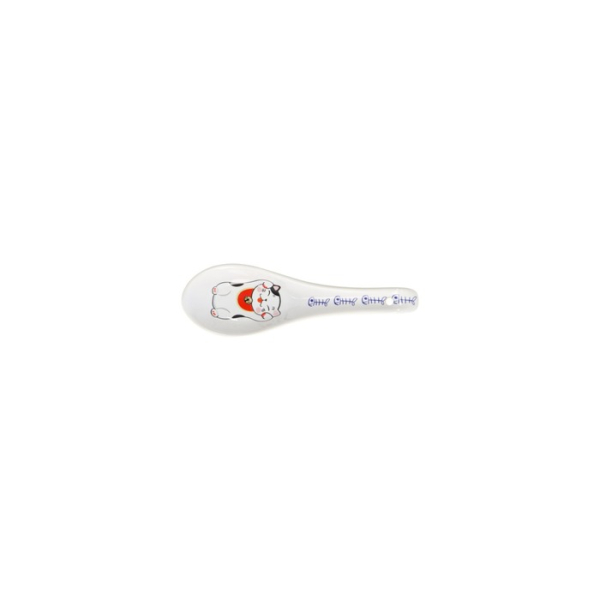 Soup Spoon Kawaii Lucky Cat Red Bell Red/White, Porcelain, 13.8 cm, Item No. 17621