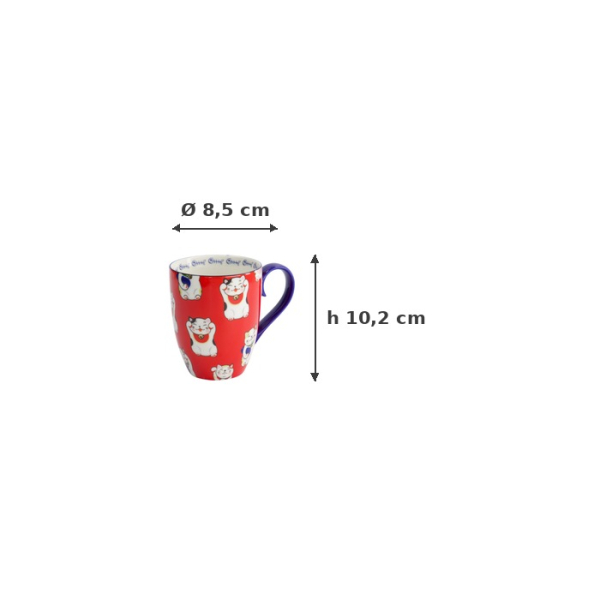 Mug Kawaii Lucky Cat Classic Red in Gift Box, Porcelain, Ø 8.5 × 10.2 cm, 380 ml, Item No. 17628