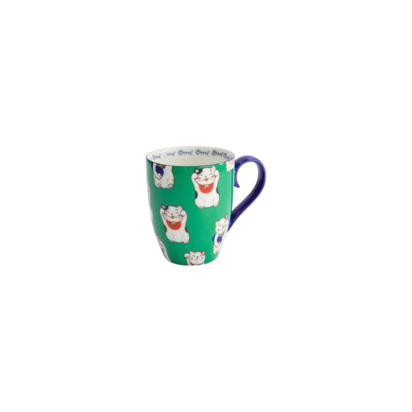 Mug Kawaii Lucky Cat Classic Green in Gift Box, Porcelain, Ø 8.5 × 10.2 cm, 380 ml, Item No. 17729