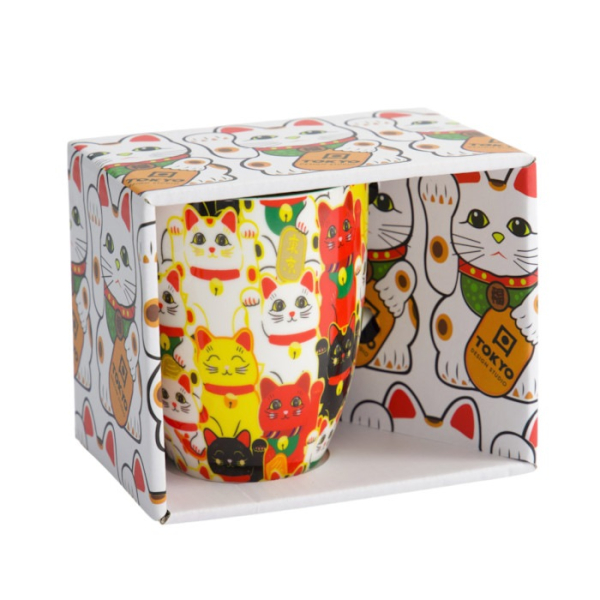 Tokyo Design Studio Mug Kawaii Multi Cat Multicolour in Gift Box, Porcelain, Ø 8.5 × 10.2 cm, 380 ml