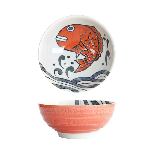 Tokyo Design Studio Noodle Bowl Seafood Snapper Red, Porcelain, Ø 18.5 × 8.2 cm, 1.2 l