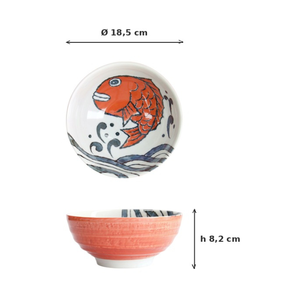 Noodle Bowl Seafood Snapper Red, Porcelain, Ø 18.5 × 8.2 cm, 1.2 l, Item No. 17791