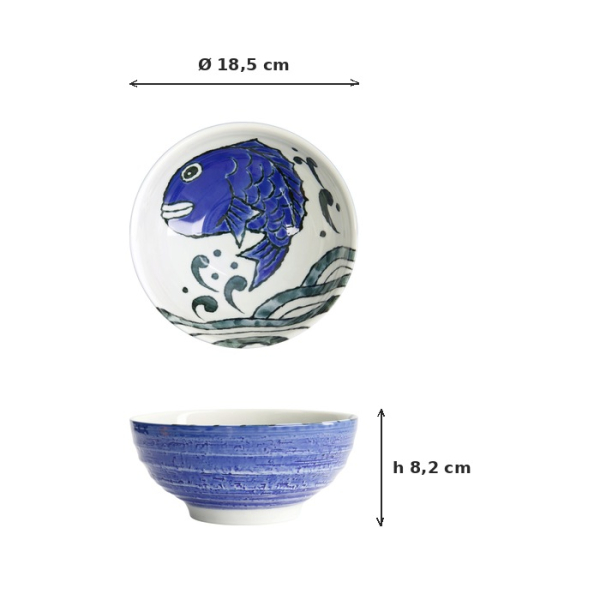 Noodle Bowl Seafood Snapper Blue, Porcelain, Ø 18.5 × 8.2 cm, 1.2 l, Item No. 17792