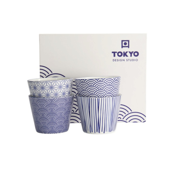 Tokyo Design Studio Teebecher-Set Nippon Blue (Blau/Weiß), 4-tlg., Porzellan, Ø 8,3 × 6,5 cm, 180 ml