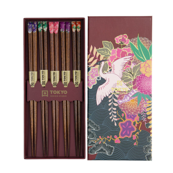 TDS, Chopstick Set, Japan Flower, 5 pair, 22,5 cm, Item No. 17865