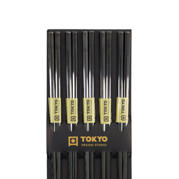 TDS, Chopstick Set, Stainless Steel Black, 5 pair, 23 cm, Item No. 17928