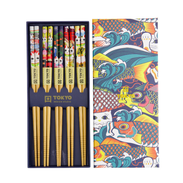 TDS, Chopstick Set, Lucky and Koinobori, 5 pair, 22,5 cm, Item No. 17946