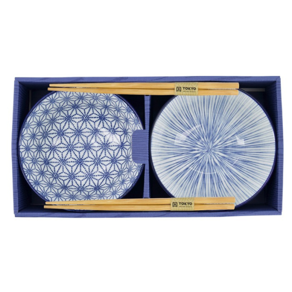Tayo Bowl Gift Set with Chopsticks Nippon Blue (Blue/White), Porcelain, Ø 15.2 × 6.7 cm, 500 ml, Item No. 17951