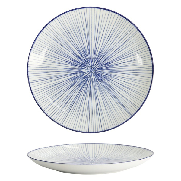 Tokyo Design Studio Teller Nippon Blue Lines Blau/Weiß, Porzellan, Ø 25,7 × 3 cm