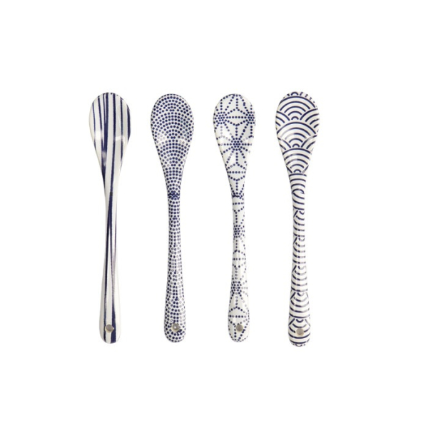 Spoon Set Nippon Blue (Blue/White), 4 pcs., Porcelain, 13 cm, Item No. 17987