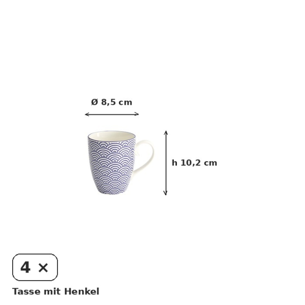 Mug Set Nippon Blue Blue/White in a gift box, 4 pcs., Porcelain, Ø 8.5 × 10.2 cm, 380 ml, Item No. 17989