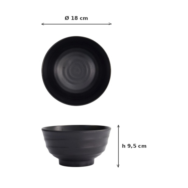 Reisschale Schwarz, Melamin, Ø 18 × 9,5 cm, 1 l, Art.-Nr. 18236