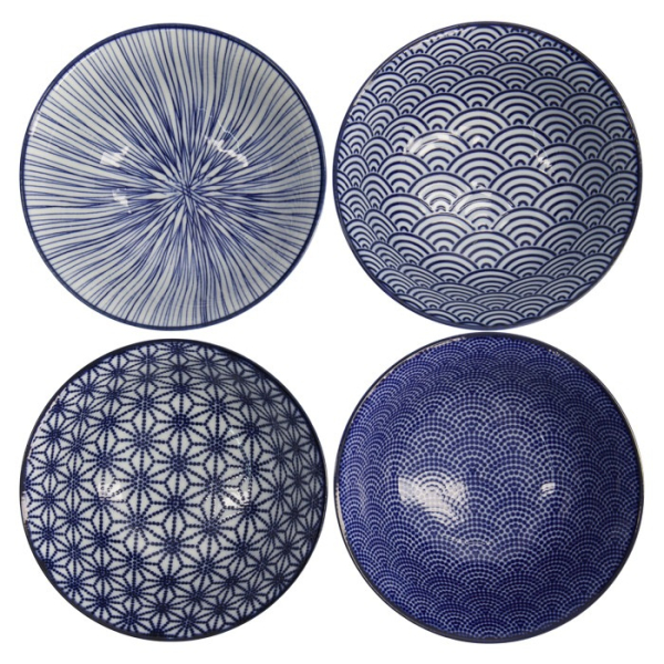 Tayo Bowl Set Nippon Blue, 4 pcs., Porcelain, Ø 15.2 × 6.7 cm, 500 ml, Item No. 18355
