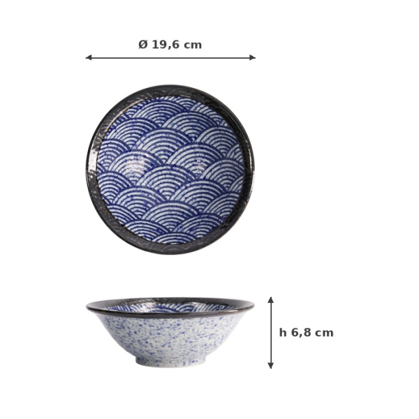 TDS, Nudelschale Aisai Seigaiha Blau, Steinzeug, Ø 19,6 × 6,8 cm, 750 ml, Art.-Nr. 18577