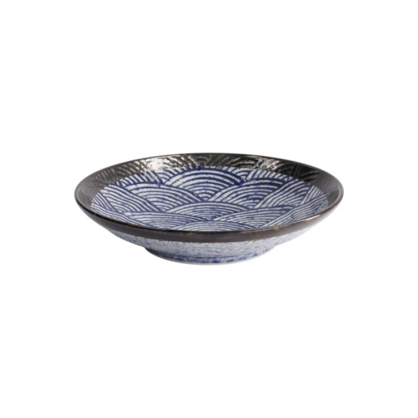 Schale Aisai Seigaiha Blau, Steinzeug, Ø 22,5 × 5 cm, 600 ml, Art.-Nr. 18579