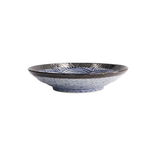 Schale Aisai Seigaiha Blau, Steinzeug, Ø 22,5 × 5 cm, 600 ml, Art.-Nr. 18579