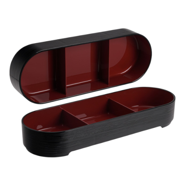 TDS, Bentobox, ABS Lacquerware, Oval Hegime Black, 36.2x12.4x5.7 cm, Item No. 18624